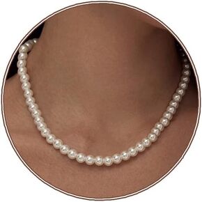 Zeffy Pearl Necklace 8MM Dainty Round Imitation Pearl Choker Necklace Wedding Pearl Necklace Delicate Jewelry for Women Simple Bridesmaid Jewelry Gifts