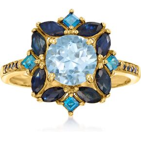 Ross-Simons 1.80 قيراط السماء Blue Topaz ، 2.40 CT. T.W. الياقوت و .80 CT. T.W. لندن بلو توباز رنين الذهب 18kt على الجنيه الاسترليني