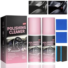 Polishing Cleaner Car Interior, Car Interior Cleaner, Vehicle Interior Polish, Interior Detailer Cleane for Rubber, Leather(2pcs*100ml + Brush Cloth, Sponge)