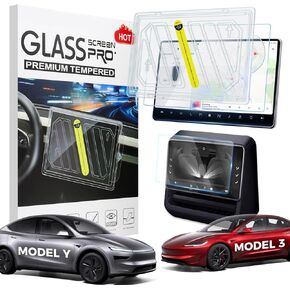 واقي الشاشة لنموذج Tesla 3 Highland 2024-25 HD Clear ، 9H خففة ، سهلة التثبيت ، ملاءمة لـ Tesla New Model Y Juniper (2025) شاشة الشاشة الشاشة والشاشة الخلفية [2 حزمة]