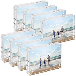 8 Pack Mini Acrylic Picture Frame 2.5x3.5 inches, Clear Acrylic Magnetic Photo Frame for Polaroid photos, Frameless Wallet Size Picture Frames for Office Home Decor