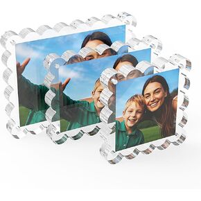 Lugunu 3 Pack Magnetic Magnetic Picture Frames - عرض صور صافٍ مزدوج الوجهين ، وكتل سميكة 10+10 مم ، و 5 × 7 ، و 4x6 ، و 4 × 4 لمكتب المنزل ، واستخدام الهدايا