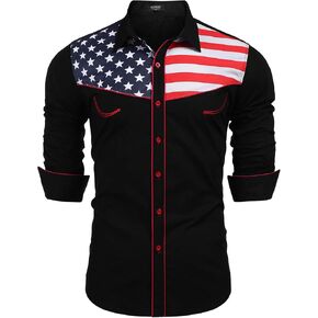 COOFANDY Men's Casual American Flag Button Down Shirts Slim Fit Long Sleeve Shirt