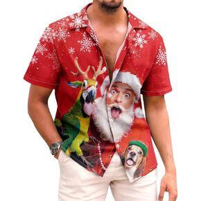 Mens Hawaiian Shirt Funny Holidays Vacation Party Button Down Short Sleeve Shirts