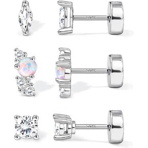 Gold Flat Back Earrings for Women Sterling Silver Earrings Post Hypoallergenic 14k Gold Plated Stud Earrings for Women Trendy Cartilage Earring Helix Conch Tragus Piercing Jewelry Dainty CZ Opal Flatback Stud Earrings Set 3 Pairs