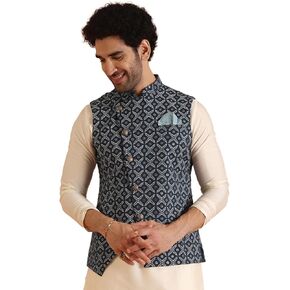 Men's Printed Cotton Nehru Jacket- Traditional Indian Waistcoat for Weddings & Festive Occasions