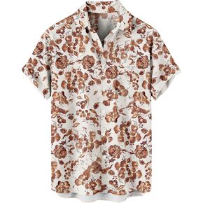 Men's Summer Short Sleeve Button Down Shirt Tropical Flower Palm Tree Beach Vacation Hawaiian Shirt in Kuwait