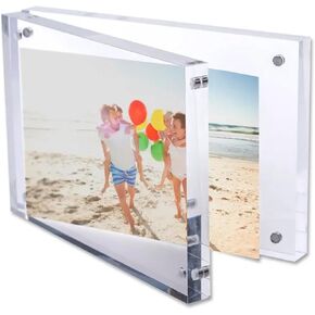 Acrylic Picture Clear Double-Sided Magnetic Frame, Free-Standing Desktop Display Stand for Versatile Photo Display (Clear, 5X7)
