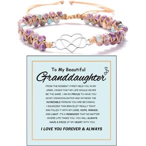 Granddaughter Bracelet, To My Granddaughter Infinity Forever Love Heart Bracelet Natural Emperor Stone Double Layer Purple Beaded Woven Wrap Bracelets Adjustable Mind Peace Gift Jewelry