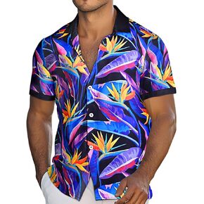 Men's Hawaiian Printed Short Sleeve Shirts Tropical Floral Button Down Aloha Holiday Shirt Vacation Casual Beach Clothings