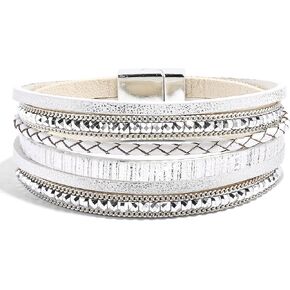 VIBILIA Boho Leather Wrap Bracelets for Women Heart Stackable Bracelets with Strong Clasp Jewelry for Women
