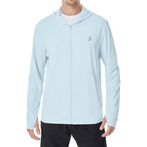 Mens UPF 50+ Sun Shirt, Lightweight Moisture Wicking Full Zip Fishing Hoodie, Hiking Jacket with Pockets and Thumbholes