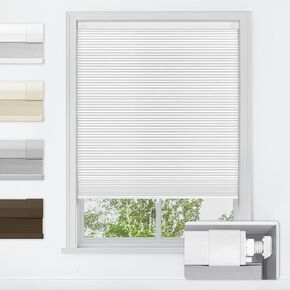 Lazblinds لا توجد أدوات لا توجد ظلال خلوية من اللاسلكي ، وضوء تعتيم يمنع عسل العسل للمنزل ، الستائر العازلة الحرارية للنوافذ ، 34 "W × 36" ساعة ، أبيض
