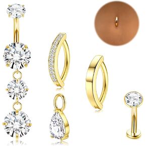 LOLIAS GOLD BELLY BUNTY RING - 14G SURCICAL STELL STELL BELLY RINGS HURELERGENIC HIMELERGENIC FLAINER BELLY BENLY BEICINGS for Women CZ DANGLE BELLY BENTY RING