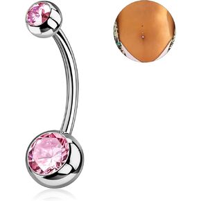 1PC/2PC/3PC G23 Titanium Belly Button Rings 14G 1.6MM Round Cubic Zirconia Belly Rings 6 Sizes of Length to Choose Navel Barbell Belly Piercing Jewelry for Women Men