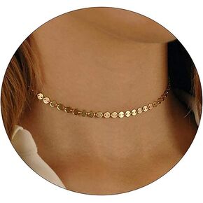 قلادة قلادة من Carovo Dainty Gold Choker للنساء 18 كيلو متر مطلي بالذهب الحد الأدنى Figaro Syned Satellite Satellite Coin Necklace Delicate Delicate Jewets for Women