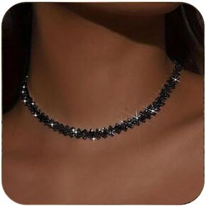 Ronglry Rhinestone Choker Necklace for Women Silver Diamond Choker Necklaces for Women Sparkly Crystal Rhinestone Necklace for Women Silver Chokers for Women Party Prom Wedding Jewelry Accessories