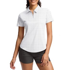 G Gradual Womens Golf Shirt Metal Zip Up Polo Short Sleeve Tennis Work Athletic Collared Top Quick Dry Lightweight