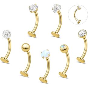 yadoca 7pcs خاتم زر البطن العائم للنساء hypoallergenic الجراحية الفولاذ المقاوم للصدأ الحلقات البطن الداخلية خيوط ملولبة أوبال الطويل بار السرة الخلفية