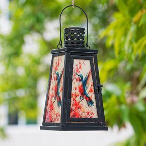 Hanging Hummingbird Lantern Decorative Outdoor, Battery Lanterns Lamp Flickering Lantern Decorative Indoor Gift for Mother's Day