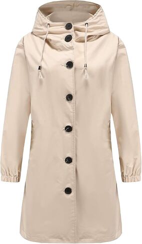 Ciguo Women's Long Raincoat Outdoor Lightweight Hooded Waterproof Jacket in Saudi Arabia
