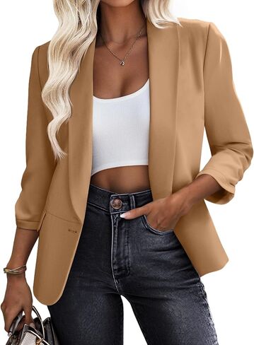 Riyiper Women's 3/4 Sleeve Blazer Open Front Blazer Jackets Casual Outfits Work Office Suit with Pockets in Saudi Arabia