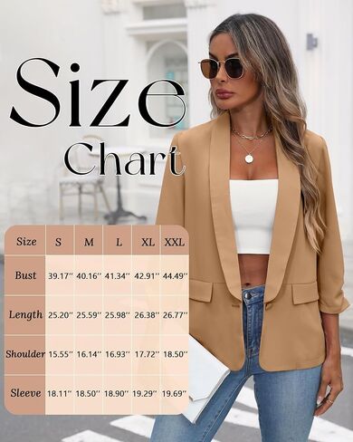 Riyiper Women's 3/4 Sleeve Blazer Open Front Blazer Jackets Casual Outfits Work Office Suit with Pockets in Saudi Arabia