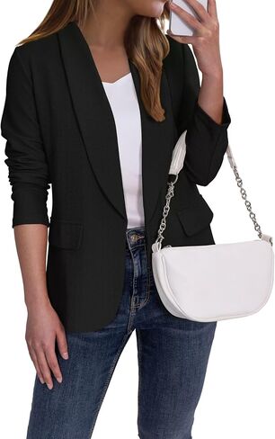 Ahlaray Women's Blazer Business Casual Lapel Collar Long Sleeve Open Front Work Office Suit Jacket Blazer, S-XL in Saudi Arabia