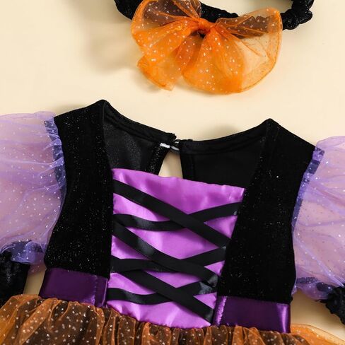 Baby Girl Halloween Witch Clothes Puff Short Sleeve Mesh Tulle Romper Dress Spider Lace Tutu Dress Party Outfit in Kuwait