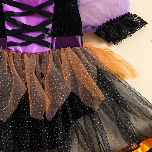 Baby Girl Halloween Witch Clothes Puff Short Sleeve Mesh Tulle Romper Dress Spider Lace Tutu Dress Party Outfit in Kuwait