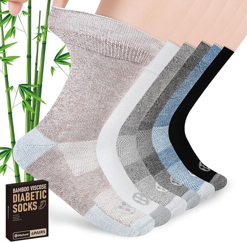 Diabetic Socks for Men,6 Pairs No Binding Crew Mens Diabetic Neuropathy Socks 9-12(White+Black+Dark Grey+Deep Grey+Sandy Color+Deep Blue-Large) in Saudi Arabia