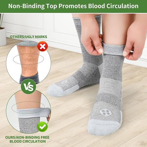 Diabetic Socks for Men,6 Pairs No Binding Crew Mens Diabetic Neuropathy Socks 9-12(White+Black+Dark Grey+Deep Grey+Sandy Color+Deep Blue-Large) in Saudi Arabia