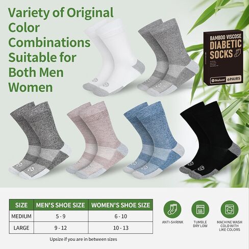 Diabetic Socks for Men,6 Pairs No Binding Crew Mens Diabetic Neuropathy Socks 9-12(White+Black+Dark Grey+Deep Grey+Sandy Color+Deep Blue-Large) in Saudi Arabia
