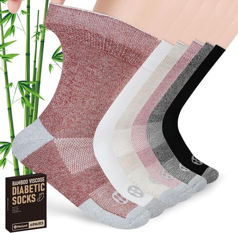 Diabetic Socks for Men,6 Pairs No Binding Crew Mens Diabetic Neuropathy Socks 9-12(White+Black+Dark Grey+Deep Grey+Sandy Color+Deep Blue-Large) in Saudi Arabia