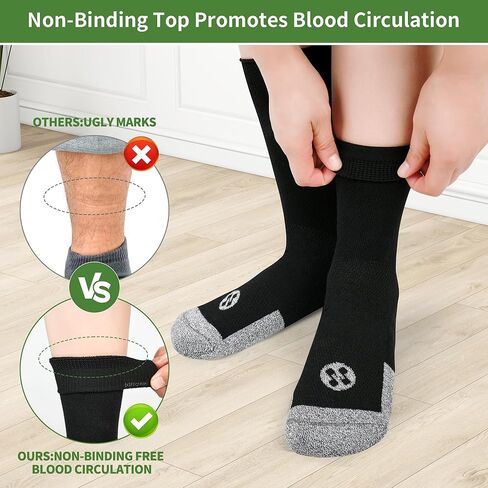 Diabetic Socks for Men,6 Pairs No Binding Crew Mens Diabetic Neuropathy Socks 9-12(White+Black+Dark Grey+Deep Grey+Sandy Color+Deep Blue-Large) in Kuwait