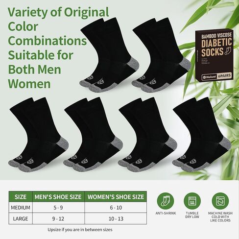 Diabetic Socks for Men,6 Pairs No Binding Crew Mens Diabetic Neuropathy Socks 9-12(White+Black+Dark Grey+Deep Grey+Sandy Color+Deep Blue-Large) in Kuwait