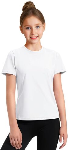 HASMES Girls Athletic Shirts Short Sleeve Active T-Shirts,Basic Tee Tops,Sports Activewear for Kids Teens in Kuwait