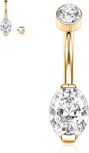 FUNLMO Belly Button Ring G23 Titanium Belly Button Piercing 14G Belly Ring Navel Piercing Jewelry Cubic Zirconia Navel Barbell Stud in Kuwait