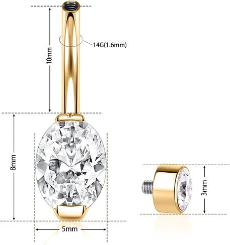 FUNLMO Belly Button Ring G23 Titanium Belly Button Piercing 14G Belly Ring Navel Piercing Jewelry Cubic Zirconia Navel Barbell Stud in Kuwait