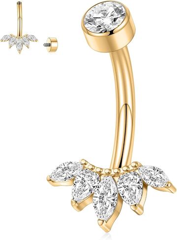 FUNLMO Belly Button Ring G23 Titanium Belly Button Piercing 14G Belly Ring Navel Piercing Jewelry Cubic Zirconia Navel Barbell Stud in Kuwait
