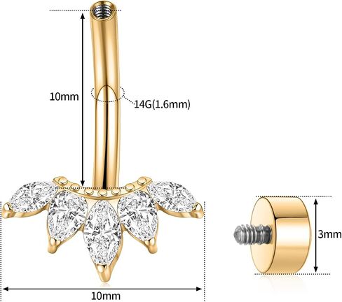 FUNLMO Belly Button Ring G23 Titanium Belly Button Piercing 14G Belly Ring Navel Piercing Jewelry Cubic Zirconia Navel Barbell Stud in Kuwait
