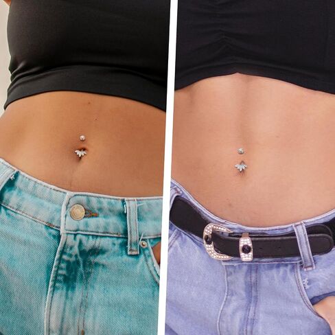 FUNLMO Belly Button Ring G23 Titanium Belly Button Piercing 14G Belly Ring Navel Piercing Jewelry Cubic Zirconia Navel Barbell Stud in Kuwait