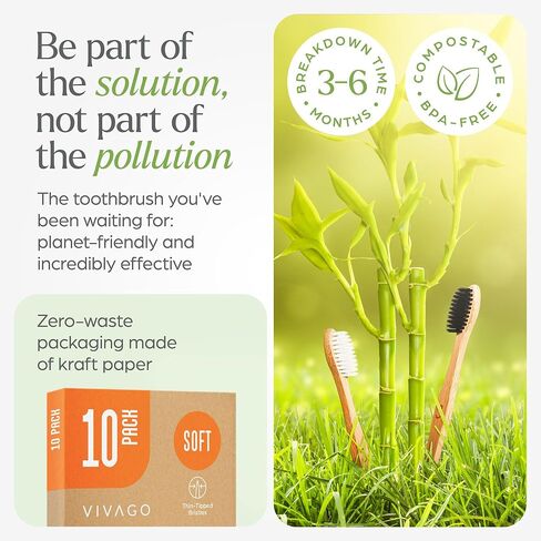Bamboo Toothbrushes 10 Pack - BPA Free Soft Bristles Toothbrushes for Adults, Eco-Friendly, Biodegradable & Compostable Natural Wooden Toothbrush in Saudi Arabia