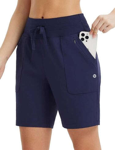 baleaf Women's 7" Athletic Running Shorts Long Workout Shorts High Waisted Quick Dry 4 Zipper Pockets UPF50+ in Saudi Arabia