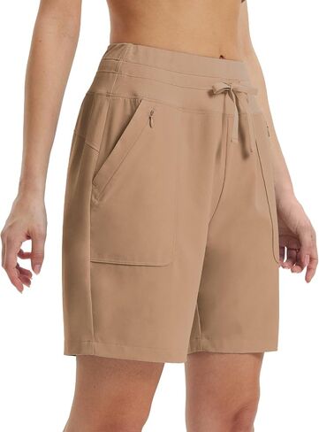 baleaf Women's 7" Athletic Running Shorts Long Workout Shorts High Waisted Quick Dry 4 Zipper Pockets UPF50+ in Kuwait