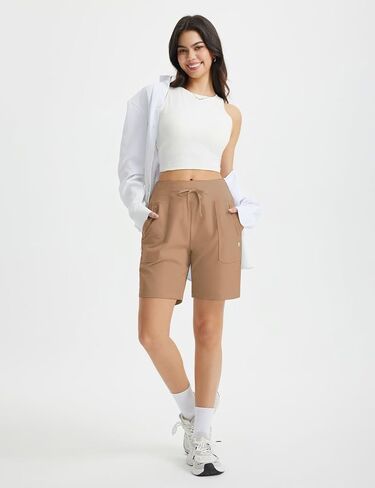 baleaf Women's 7" Athletic Running Shorts Long Workout Shorts High Waisted Quick Dry 4 Zipper Pockets UPF50+ in Kuwait