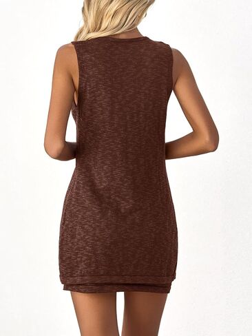 Tankaneo Womens 2 Piece Vacation Sets Sleeveless V Neck Long Vest Knit Top and Mini Skirt Summer Beach Outfits in Saudi Arabia