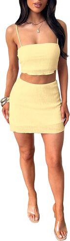 Summer Two Piece Outfits for Women Vacation Going Out Plisse Crop Tops High Waisted Bodycon Mini Skirt Sets in Saudi Arabia