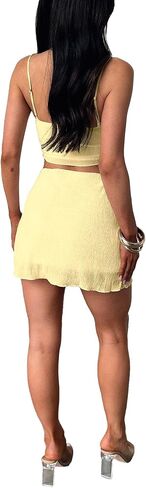 Summer Two Piece Outfits for Women Vacation Going Out Plisse Crop Tops High Waisted Bodycon Mini Skirt Sets in Saudi Arabia