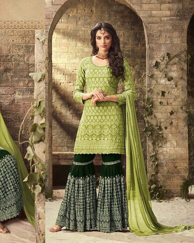 Fashion Indian Pakistani Sharara Palazzo Suit Wedding Party Wear Dress for Eid Ramzon Womens Suits 72002 Mohini in Kuwait